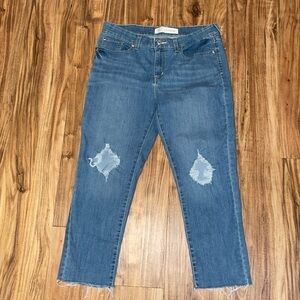 Levi’s womens jeans 12 cropped ankle mid rise boyfriend distressed blue stretch